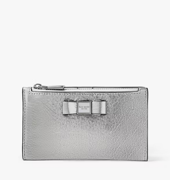 Kate Spade Morgan Bow Metallic Silver Wallet NWT - Picture 1 of 8